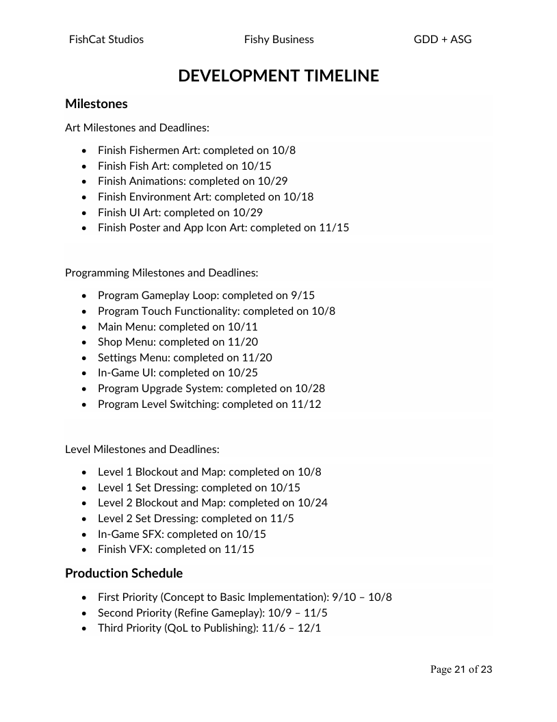 Development Timeline Screenshot for GDD + ASG